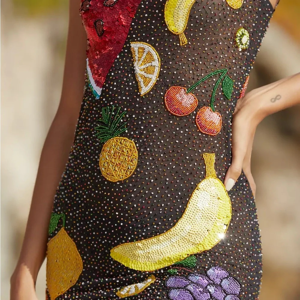 NWT Anthropologie Leslie Amon Tutti Frutti Beaded Mini Dress Size Medium - Picture 2 of 4